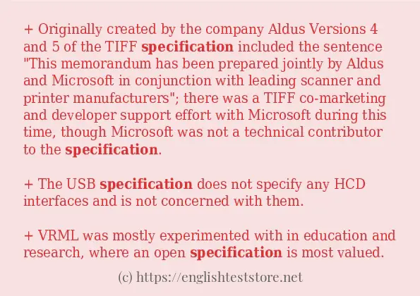 specification - example sentences