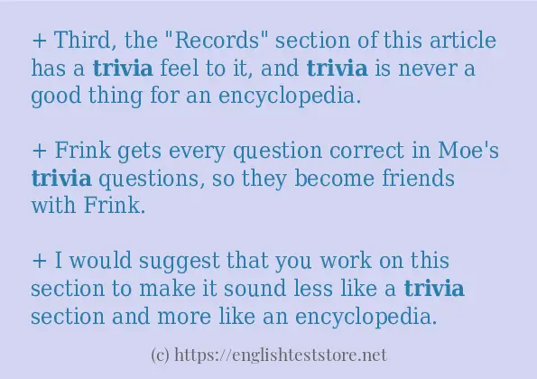 trivia example in sentences