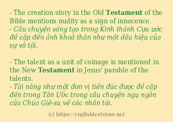 Các câu ví dụ của từ testament