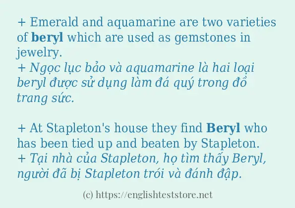 Các câu ví dụ và cách dùng từ beryl
