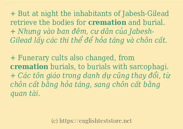 Các câu ví dụ và cách dùng từ cremation