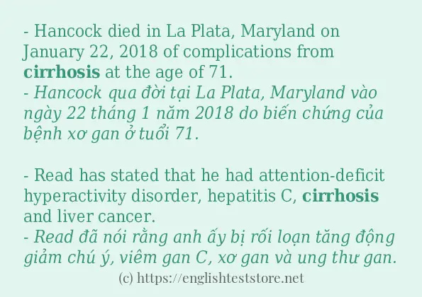 Các câu ví dụ và cách sử dụng từ cirrhosis