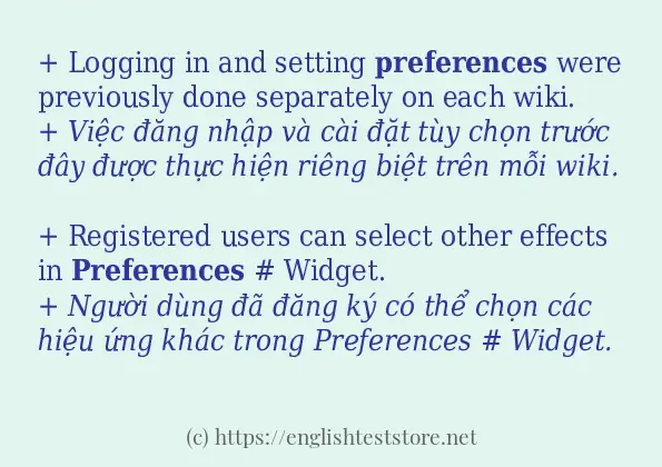 Các câu ví dụ và cách sử dụng từ preferences