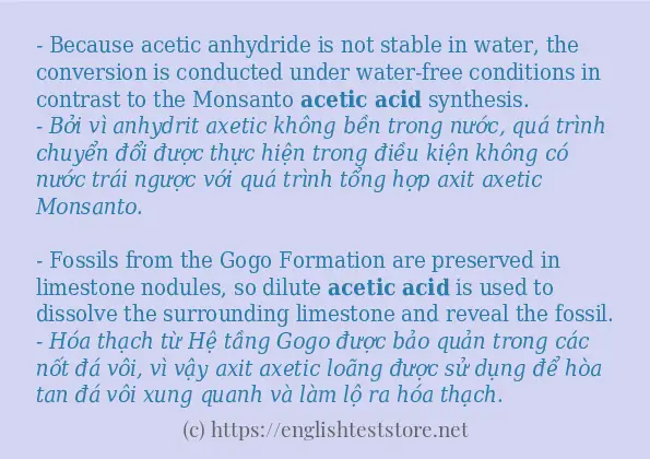 Câu ví dụ của từ Acetic acid