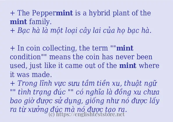 Câu ví dụ của từ mint