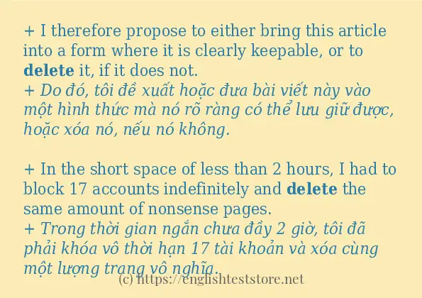 delete ví dụ cách dùng trong câu