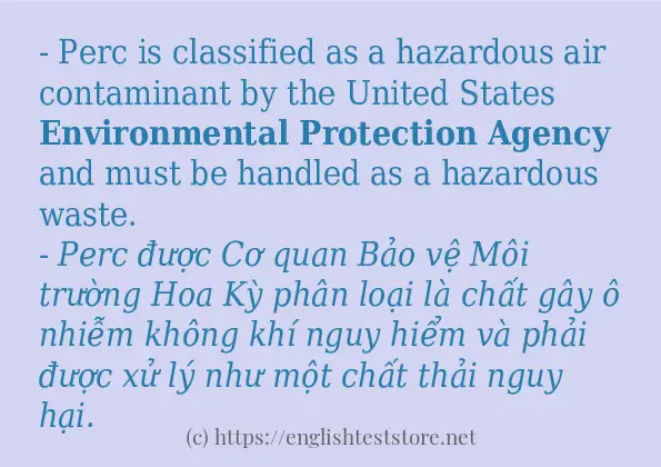 environmental protection agency sử dụng như thế nào và câu ví dụ