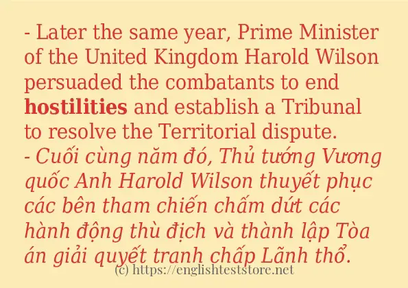 hostilities áp dụng trong câu và ví dụ