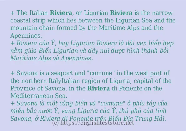 riviera câu ví dụ và cách sử dụng