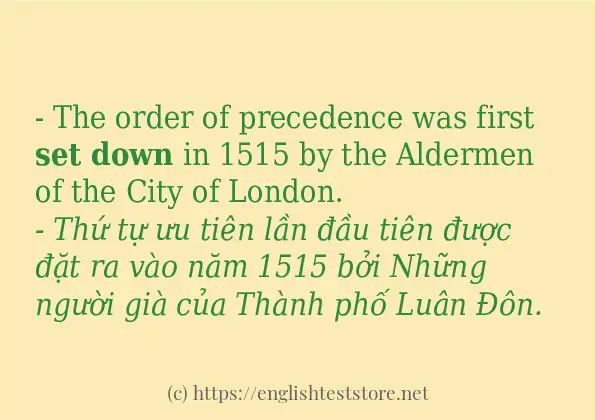 set down câu ví dụ và cách sử dụng